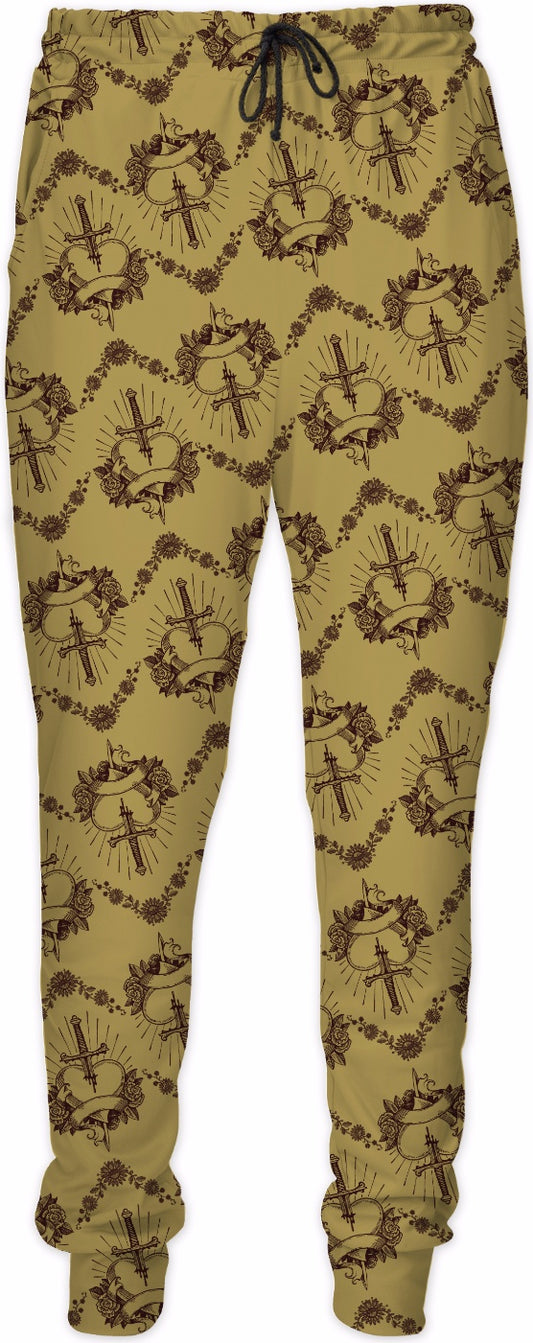 Gold Pierced Heart Pattern Joggers