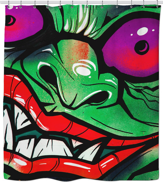 Green Graffiti Gremlin Shower Curtain