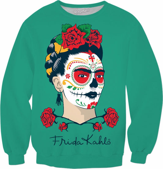 Frida Kahlo Sugar Skull Green Sweatshirt