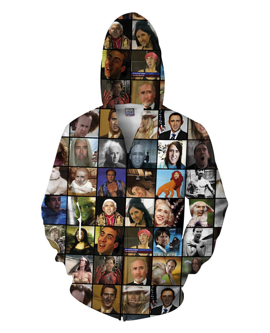 Nicolas Cage Rage Faces Zip-Up Hoodie