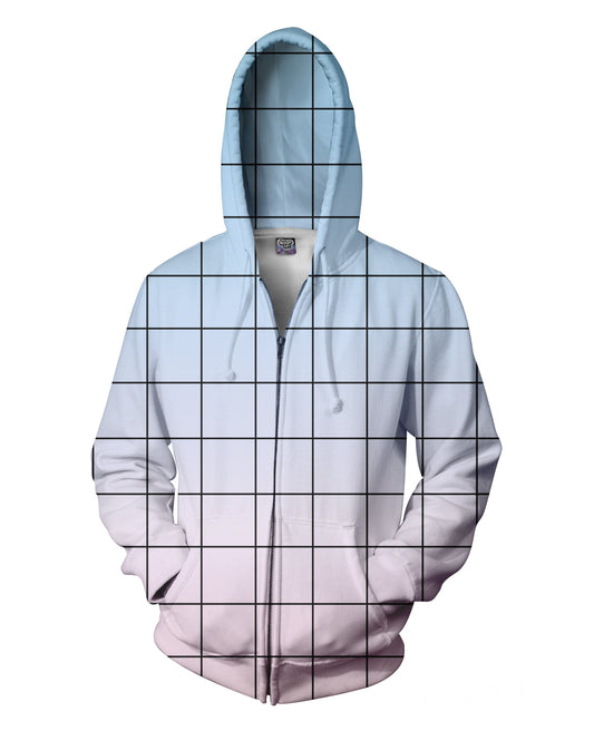 Blue Pink Grid Zip-Up Hoodie