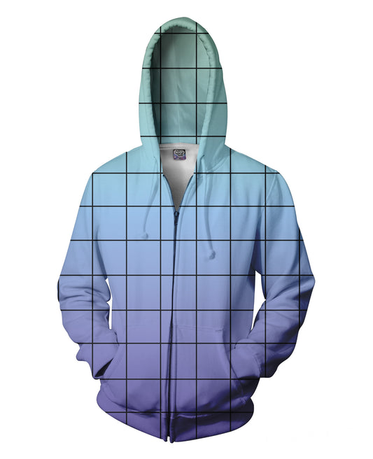 Blue Purple Grid Zip-Up Hoodie