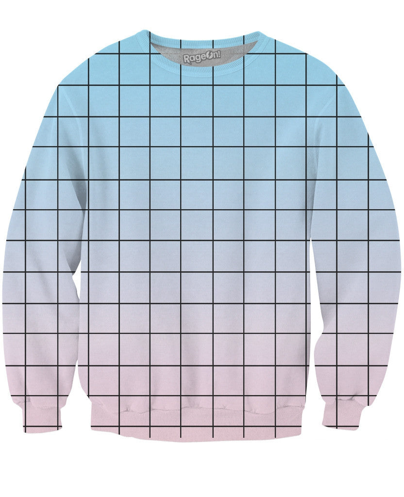 Blue Pink Grid Crewneck Sweatshirt