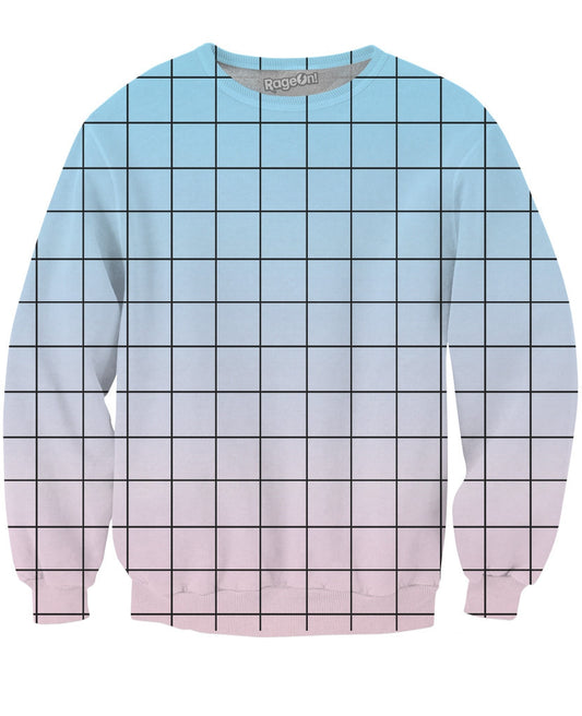 Blue Pink Grid Crewneck Sweatshirt