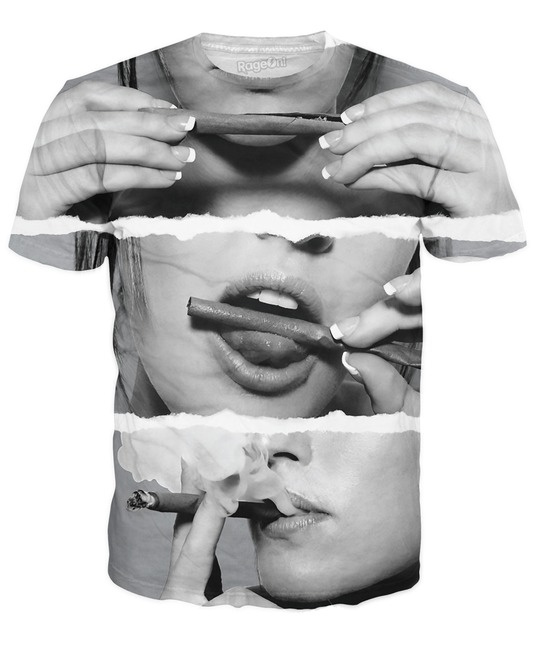 Girl Rolling a Blunt Black and White T-Shirt