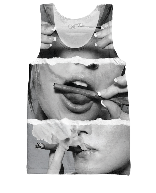 Girl Rolling a Blunt Black and White Tank Top