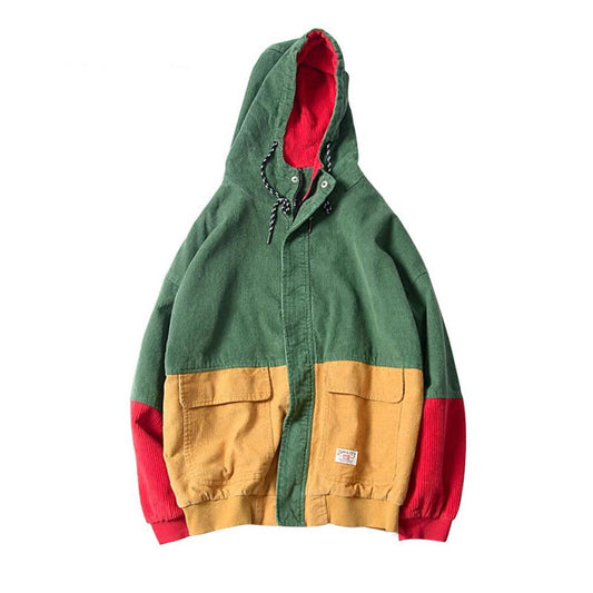 Patchwork Corduroy Hooded Jacket Hoodie