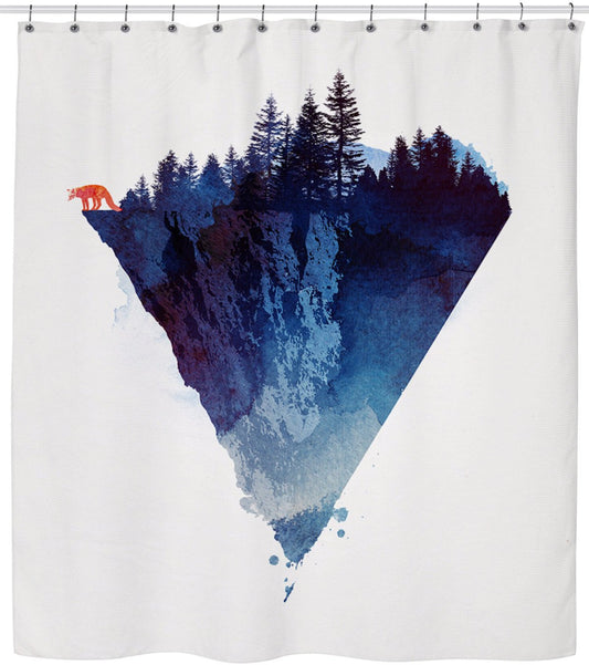 Near the Edge Blue Forest Shower Curtain