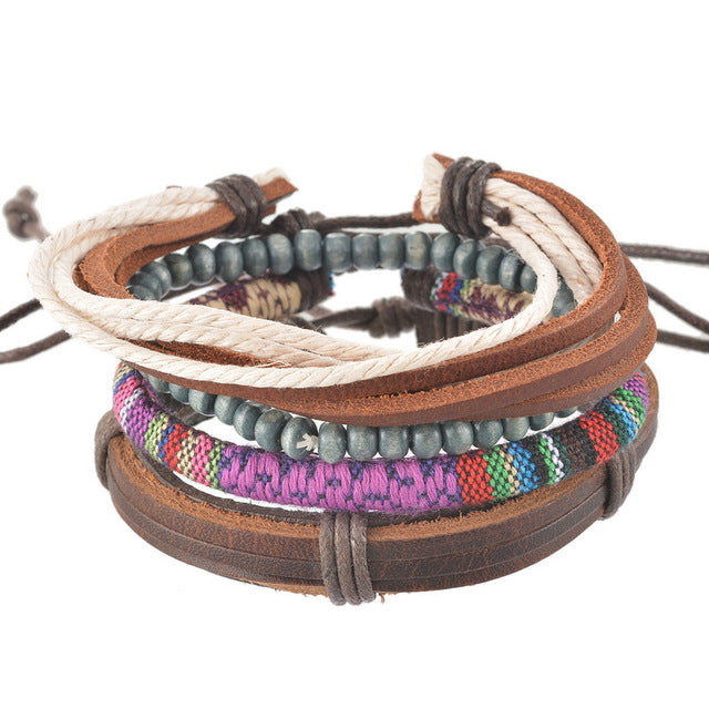 Stackable Vintage Leather Bracelet Set