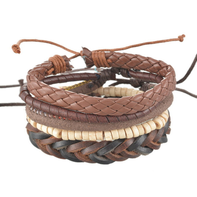 Stackable Vintage Leather Bracelet Set