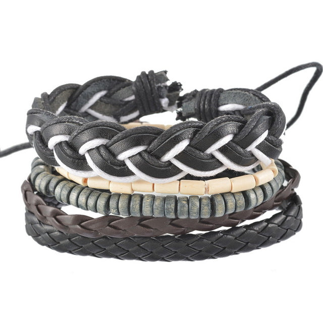 Stackable Vintage Leather Bracelet Set