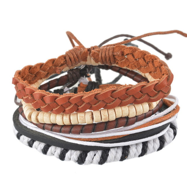 Stackable Vintage Leather Bracelet Set