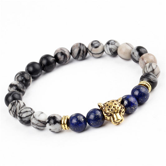 Leopard Head Beaded Stone Bracelet