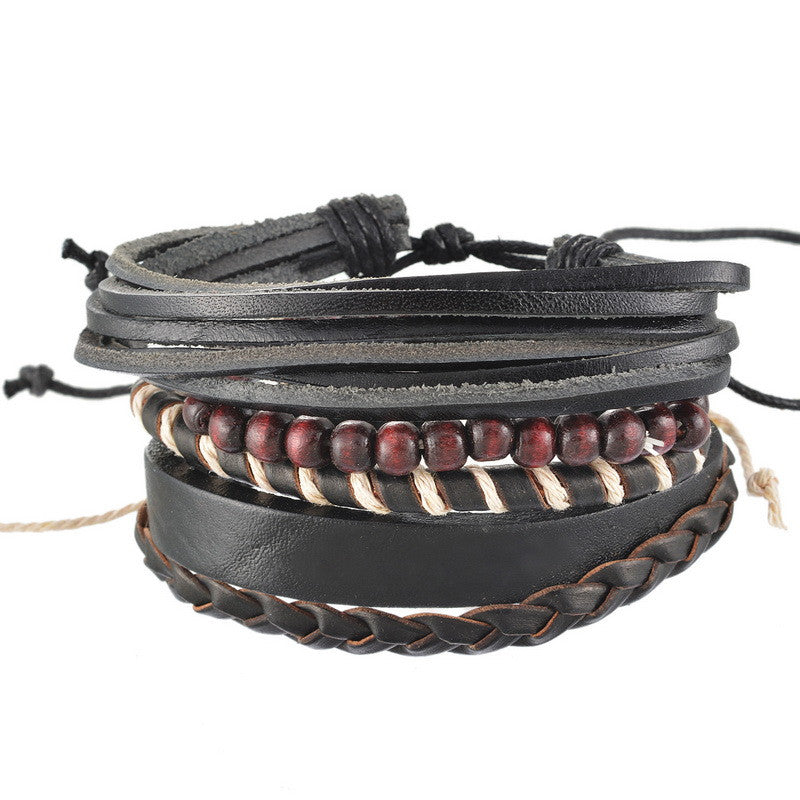 Stackable Vintage Leather Bracelet Set