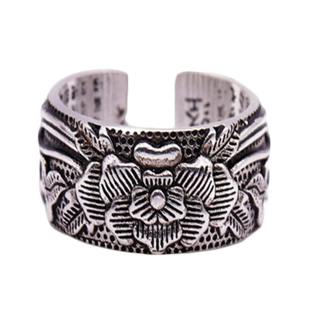 Silver Engraved Buddhist Mantra Ring