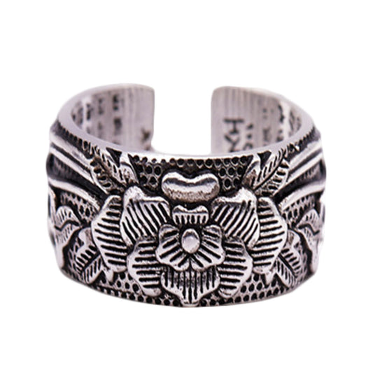 Silver Engraved Buddhist Mantra Ring