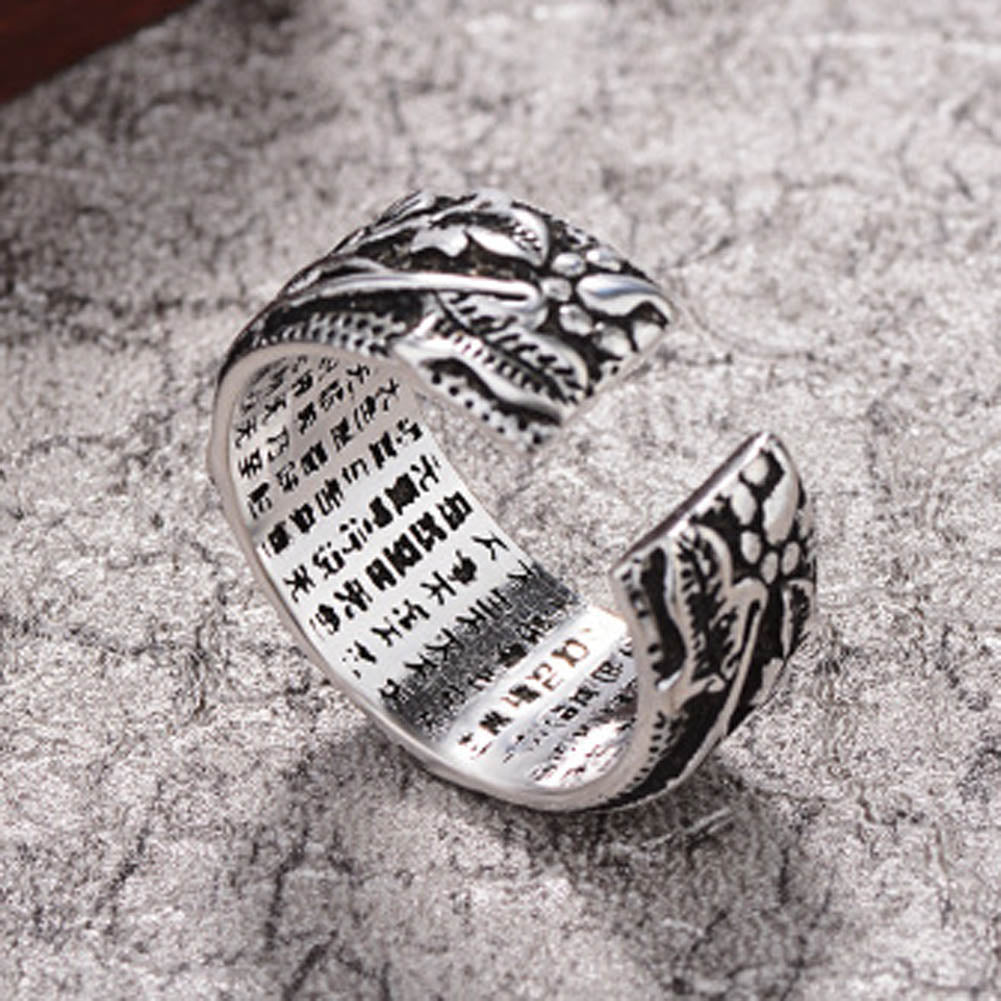 Silver Engraved Buddhist Mantra Ring
