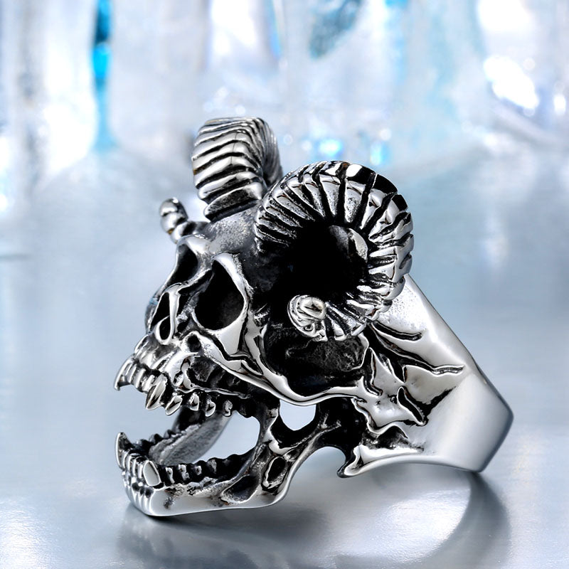 Goat Head Skull Punk Ring
