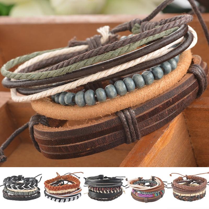 Stackable Vintage Leather Bracelet Set